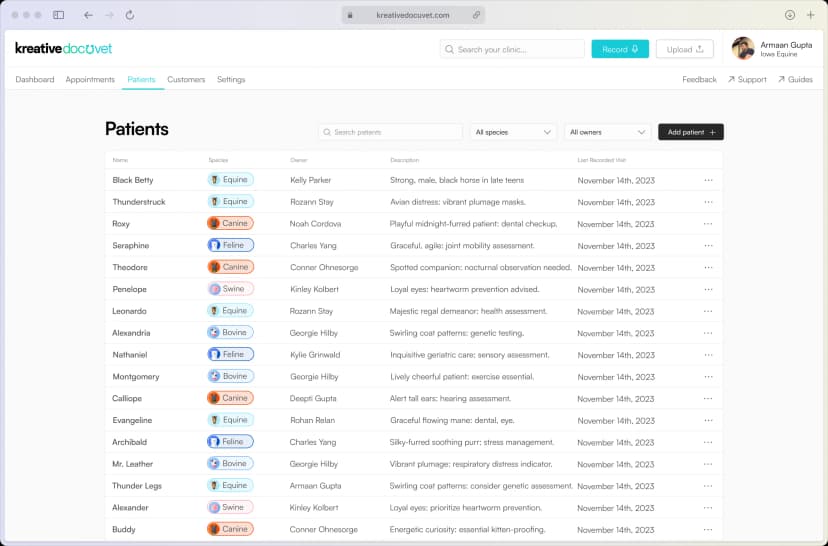 Image of Kreative DocuVet's patient page